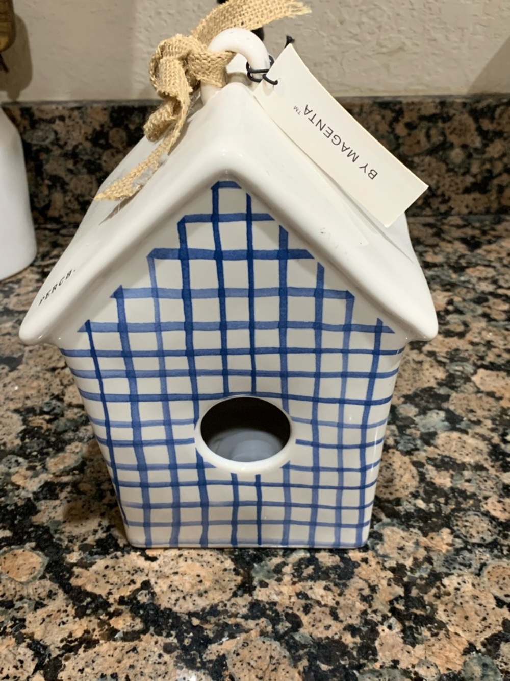 Rae Dunn Plaid Perch Birdhouse